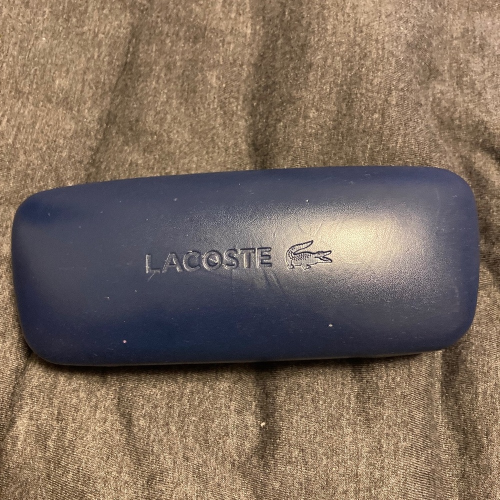 Lacoste large navy blue eye glass case Logo on top